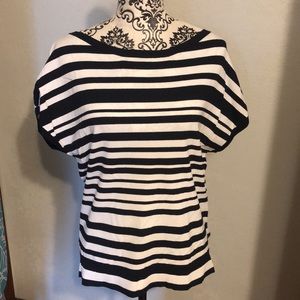 NWT Loft short sleeved Navy and White short sleeved knit sweater/shirt size M